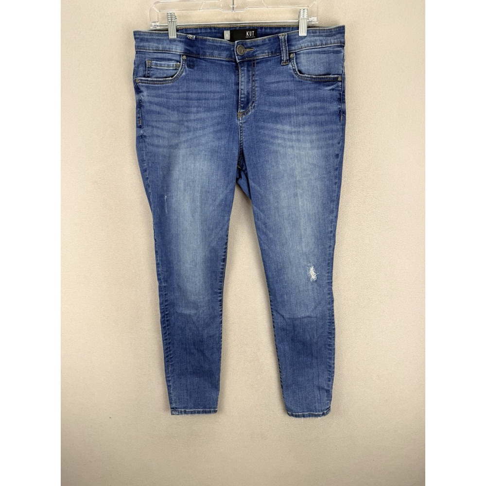 Kut From The Kloth Jeans Women's Sz 12 Connie Ankle Skinny Distressed Blue Denim